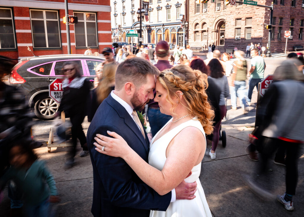 Poconos Elopement Couple on Jim Thorpe high street